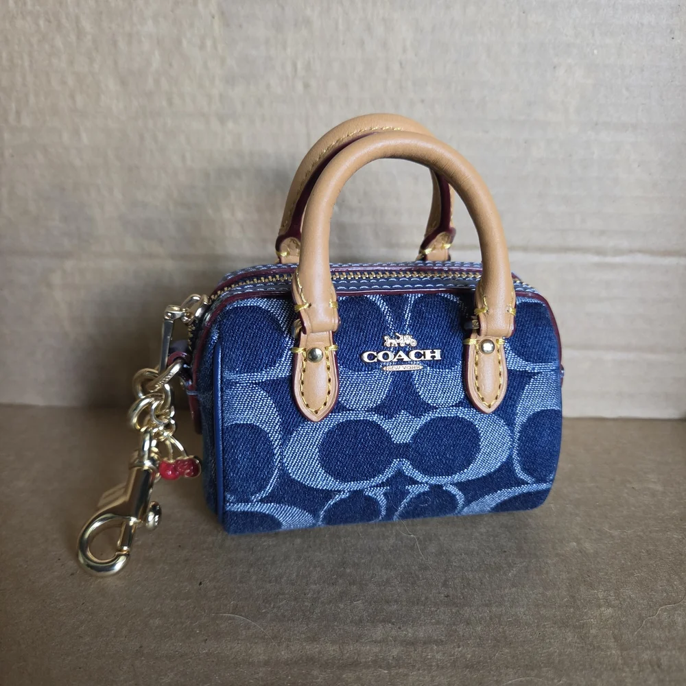 COACH Denim Signature Mini Rowan Keychain Bag Charm - Picture 11 of 11